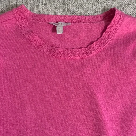 Crown & Ivy Hot Pink Puff Sleeve Sweater Plus 2X – Preppy Feminine Winter Knit - Picture 6 of 16